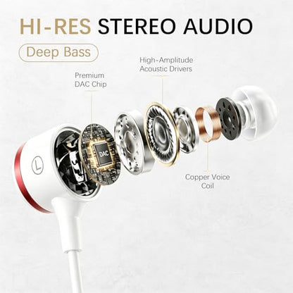 Rosmas 케이스가 있는 유선 헤드폰, 3.5mm 오디오 잭, 소음 차단 HiFi 스테레오 이어폰, 마이크 포함, 볼륨 컨트롤 및 노트북/크롬북/킨들/스위치/안드로이드/MP3 학교용 클리어 통화 (화이트) - size: White –Upgraded