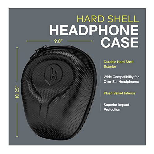 Knox Gear Universal Hard Shell Headphone Case | Plush velvet interior, 360-degree zipper closure, Fits 4-inch earcup models