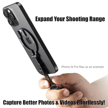 Magnetic Tripod Stand for iPhone - 1/4" Screw Coldshoe & Rail Hook (Black) | Aluminium,Ultra-Compact,Strong Magnetic Table Tripod,for iPhone Series Magasfe Cases Quick Attach