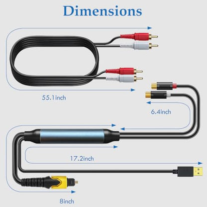 192KHz DAC Optical to RCA Converter, Optical Audio Cable to L/R Stereo Audio Adapter, 5ft(1.7m) One Way Converter Signal Only from SPDIF to RCA Adapter for TV Digital Audio Out to Analog Sound System - color: White&Red