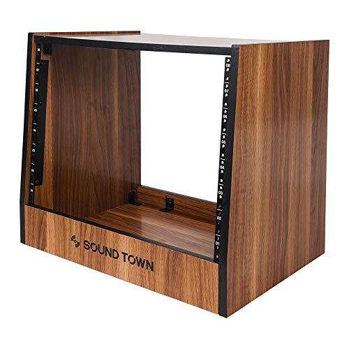 Sound Town DIY 8U Studio Rack with Furniture Grade Walnut Laminate (SDRK-8WN) - size: 8U, Slanted