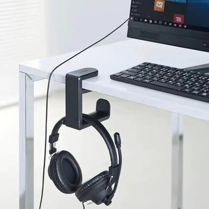 Headphone Stand, Gaming Headset Holder, 360 Degree Rotation Adjustable Headphone Stand, Adjustable Clamp-on Under Desk Hanger, Cable Clip Organizer (Black)