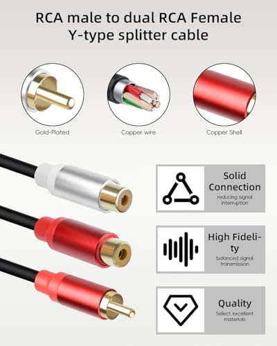 Short RCA Y Splitter Cable,1 RCA Male to 2 RCA Female Stereo Audio Extension Cable for Speaker,Subwoofer,Amplifier,Stereo System,Home Theater,2Pack(0.3M/1FT) - size: 1M to 2F