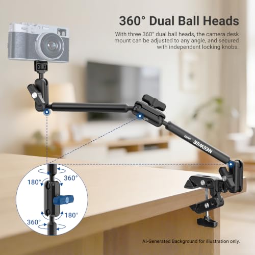 NEEWER Basics Magic Arm Table Stand, 55 cm Microphone Arm Overhead Mobile Phone Holder Desk with 1/4" 3/8" Threads for ARRI, for DSLR Action Cam Webcam Mic LED Light for Video Reinforcement, UA061 - style: UA061