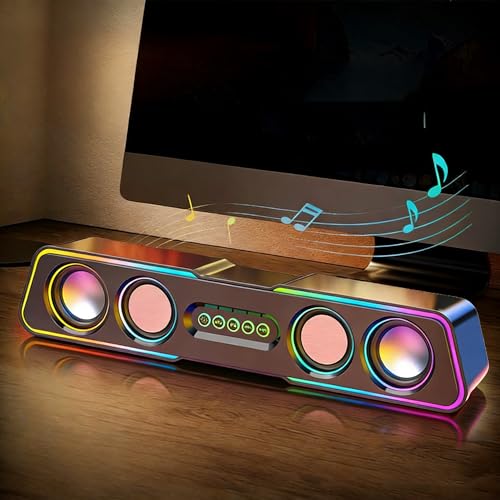 USB Powered Stereo Desktop Soundbar, Wired Audio Speaker with Volume Adjustment - color: Black