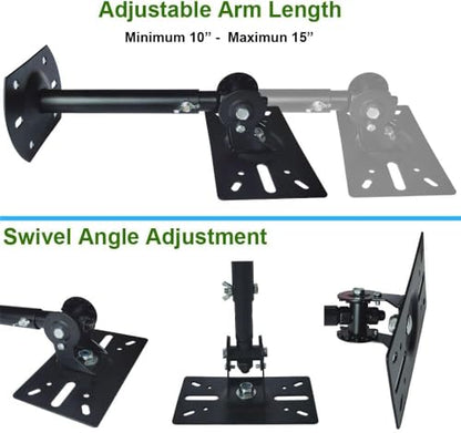 Speaker Wall Ceiling Mount Bracket w/Adjustable Swivel Tilt, Hold up to 66lbs, Retractable Telescopic Arm for Home Surround Sound System Bookshelf Satellite Speakers (2 Packs Black)