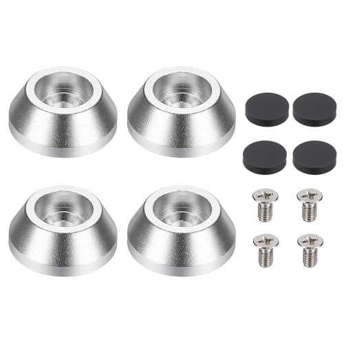 MECCANIXITY 4Pcs Speaker Isolation Pad Feet, 15x6mm Shockproof Aluminum Alloy Vibration Isolation Speaker Shock Base Pad Cone Base with Screws & Rubber Pads for Audio Equipment, Silver - color: Silver, size: 15x6mm