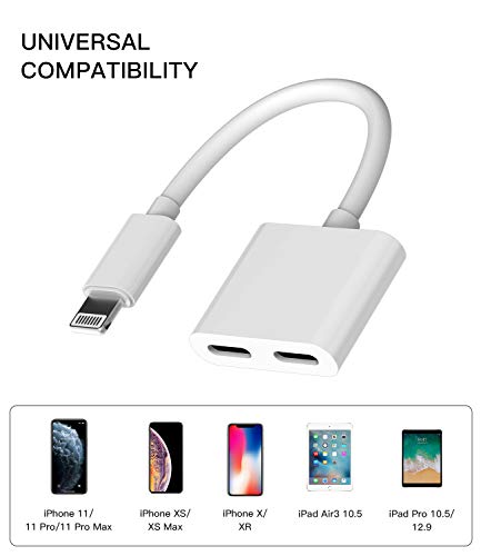 Dual Lightning Jack Dongle for iPhone Headphone Adapter 2in1(2pack) Audio Charge Splitter Cable MFI Certified 14 13 12 11 Pro Max Mini 7 8plus X XS XR for iPad Earphone AUX Charging Converter