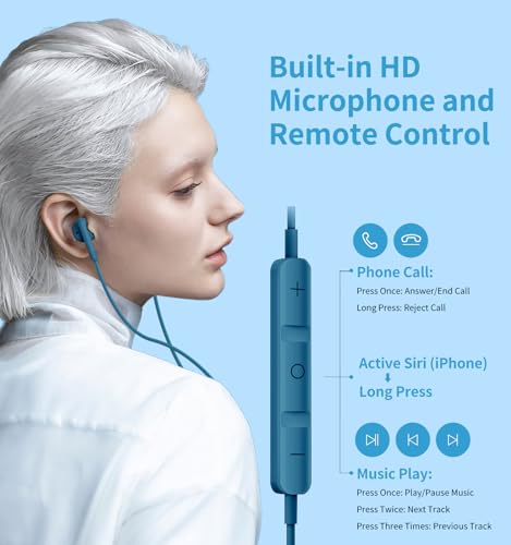 Kimwood Wired Earbuds with Microphone, Wired Earphones in-Ear Headphones HiFi Stereo, Powerful Bass and Crystal Clear Audio, Compatible with iPhone, Android, Computer Most with 3.5mm Jack(Blue) - color: Blue, size: regular