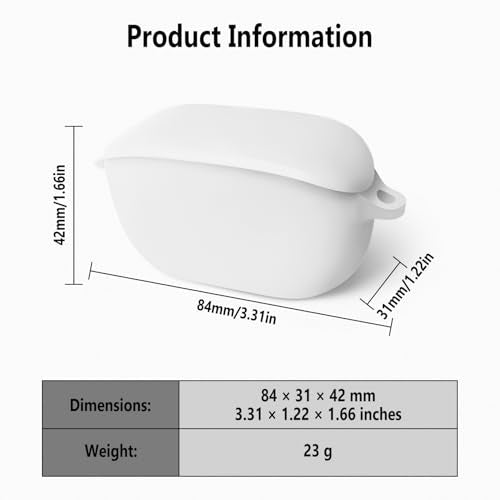 Geiomoo Silicone Case for JBL Vibe Buds 2, JBL Vibe Buds, Soft Flexible Scratch Resistant Protective Cover with Carabiner (White) - color: White