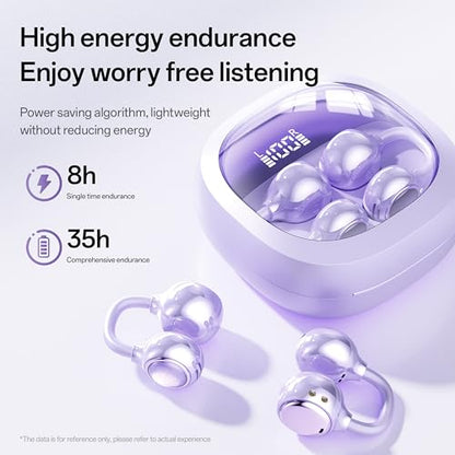 Open Ear Earbuds Open Ear Headphones Wireless Bluetooth 35Hrs Playtime Stereo Sound Ear Buds Wireless Charging Case Digital Display Open Earbuds for Running, Workout, Travel, and Daily Use (Purple) - color: Purple