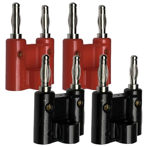 CESS Dual Way 4mm Banana Male Speaker Plug, Red Black, 4 Pack | Distinct positive and negative markings make connections easy to identify.