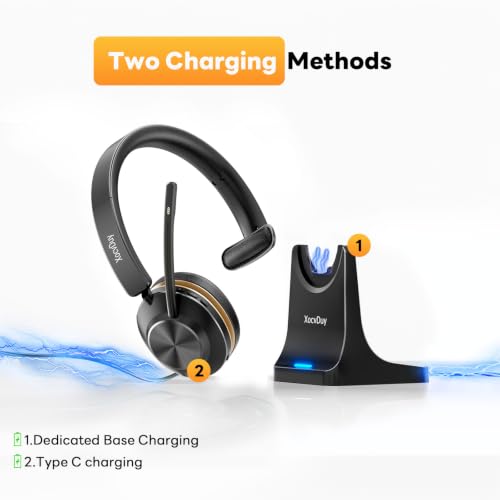Bluetooth Headset, Wireless Headset with Mic for Work, Bluetooth 5.3, Wireless Headphones with AI Noise Cancelling Microphone (Clear Calls & Mic Mute), USB Dongle, for Computer/PC/Laptop/Zoom - color: Black