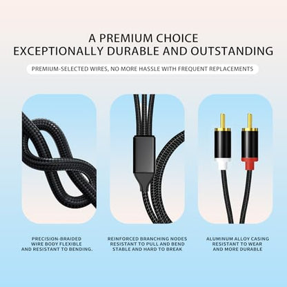 Lightning to RCA Cable Audio Aux Adapter,RCA to 3.5mm Cable，USB C to 2 RCA Audio Cable， (3 in 1 Audio Cable) for Power Amplifier, Car, Home Theater, Speaker and More(Lightning Compatible)(Black/1.3M)