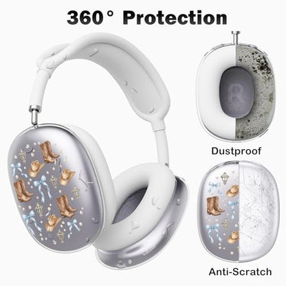 for AirPods Max Headphones Western Ear Covers for AirPods Max 2 | Cute Cowboy Bow Clear Ear Cups Cover | White Silicone Ear Pad Case Headband Cover for Apple AirPods Max 2/1 (2026/2024/2020) - color: Cowboy D/White