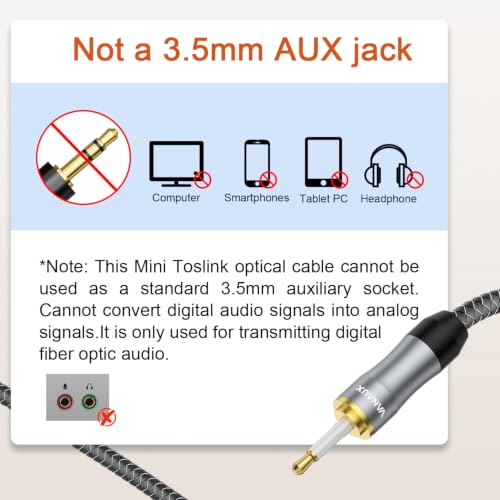 VANAUX Toslink to Mini Toslink Digital Optical Cable,S/PDIF Fiber Optic Audio Cable,24K Gold Plated for TV,Soundbars,Stereo Systems【Not A 3.5mm Auxiliary Plug】(3ft/1m) - size: 3 ft