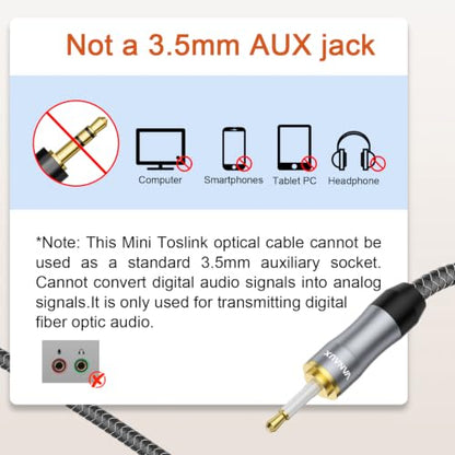 VANAUX Toslink to Mini Toslink Digital Optical Cable,S/PDIF Fiber Optic Audio Cable,24K Gold Plated for TV,Soundbars,Stereo Systems【Not A 3.5mm Auxiliary Plug】(3ft/1m) - size: 3 ft