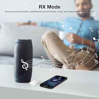 Bluetooth 5.3 Adapter Transmitter/Receiver 2-in-1 Mini Wireless with 3.5mm Audio Cable, Dual Link AptX Adaptive Bluetooth Adapter for Airplane/PC/TV/Car/Gym - White, Black