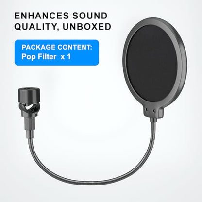 LINCO Microphone Pop Filter Shield with O Clamp for Blue Yeti PF1501 | Dual-layered pop screen, 360° gooseneck, sturdy clamp, fits most mics; ideal for studio & live streaming