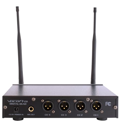 VOCOPRO Digital-Quad-B-500 Four Channel UHF Wireless Mic System Configured with Clip-on Bodypacks to use Headset andLapel Microphones - DIGQUADB500