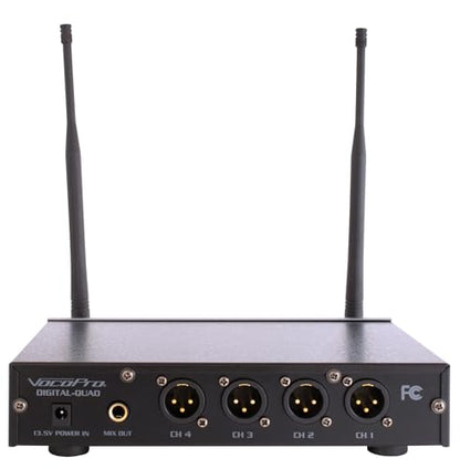 VOCOPRO Digital-Quad-B-500 Four Channel UHF Wireless Mic System Configured with Clip-on Bodypacks to use Headset andLapel Microphones - DIGQUADB500