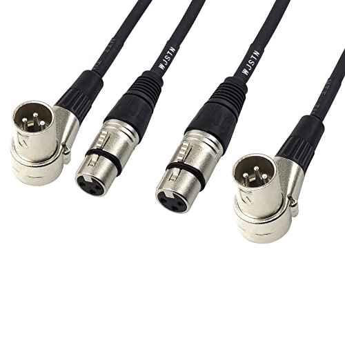 WJSTN 2-Pack 2FT Right-Angle Male to Straight Female XLR Cable Audio Adapter - size: 2FT
