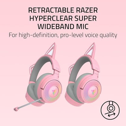 Razer Kraken Kitty V3 Pro Wireless RGB Gaming Headset, Pink - color: Quartz Pink