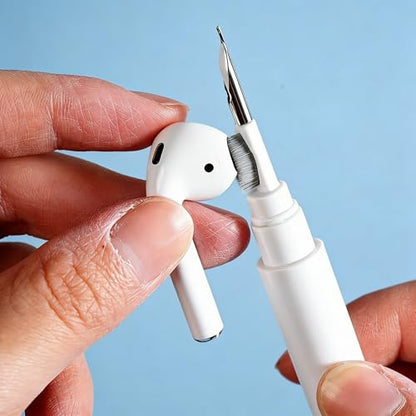 3-in-1 Earbud Cleaning Pen for AirPods Pro 1 2 3, AirPods Cleaner Pen with Metal Tip, Soft Brush and Flocking Sponge for Charging Cases, Wireless Earphones, Phones, Keyboards and Electronics, White