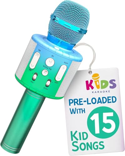 Move2Play, Kids Karaoke Microphone | Includes Pre-Loaded Songs & Bluetooth | Kids Birthday Party Gift | Toy for All Ages 2, 3, 4, 5, 6+ Year Old Girls, Boys & Toddlers - color: Green/Blue