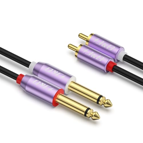 J&D Dual 1/4 inch TS to Dual RCA Cable, Purple Aluminum Alloy Shell Gold Plated 2x6.35mm Male TS to 2 RCA Male Adapter Interconnect Cable for Mixer Amplifier Speaker, 6 Feet - size: 6 Feet