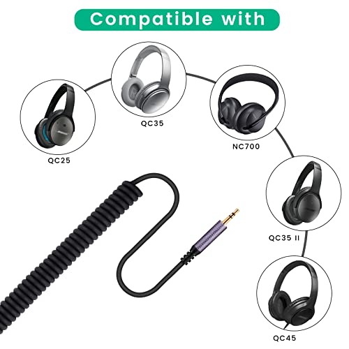 Coiled Audio Cable for Bose QuietComfort Ultra, QC45, QC35, QC25 Headphones | 2.5mm to 3.5mm(1/8") Extension Aux Cord with 6.35mm Adapter, 4ft to 14ft Long