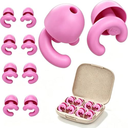 Noise Cancelling Ear Plugs Sleep 50dB NRR Side Sleep Small Ear | ultra soft silicone, reusable one-piece design, 4 sizes included, portable case - color: Pink