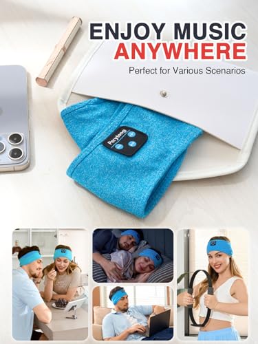 Perytong Sleep Headphones Wireless, Bluetooth Sports Headband Headphones with Ultra-Thin HD Stereo Speakers Perfect for Sleeping,Workout,Jogging,Yoga,Insomnia, Air Travel, Meditation (Azure) - color: Azure