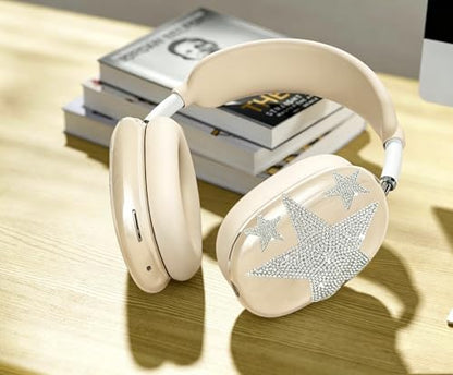 [4 in 1] Case Cover for AirPods Max 2/1 (2026/2024/2020) Ear Pad Case Cover/Headband Cover/Ear Cups Cover with Bling Star for Apple AirPods Max Headphones (Beige Star) - color: Beige Star