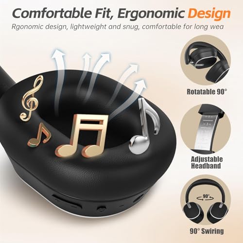 Over Ear Wireless Headphones with 120H Playtime, Hi-Res Audio, Deep Bass, Memory Foam Ear Cups