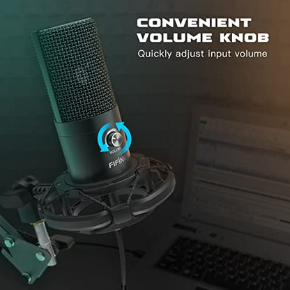 FIFINE Studio Condenser Microphone USB PC Recording Microphone for Voice-Over, Podcast, Vocal - 7.1 Surround Sound RGB Headset for Laptop (T669+H6)