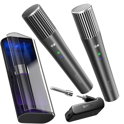 Ikarao Wireless Karaoke Microphone, UV Self-Cleaning Case, 2 Mics for JBL - color: Black
