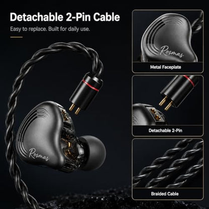 Rosmas Wired Earbuds with Mic,3.5mm Gaming Earbuds, SM10 Pro IEM Earphones 5-Driver Hybrid in-Ear Monitors, 4BA+1DD Detailed Sound, Detachable 2-Pin Cable for Music Calls, Black - color: Black&3.5mm