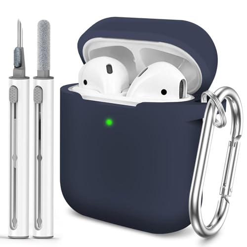 for AirPods 1/2 Case Cover,Come with Cleaner Kit,Soft Skin Silicone Case Cover with Keychain,Full Protective Case for Men and Women,Compatible with AirPods 2nd Generation Case,Midnight Blue - color: A7-Midnight Blue