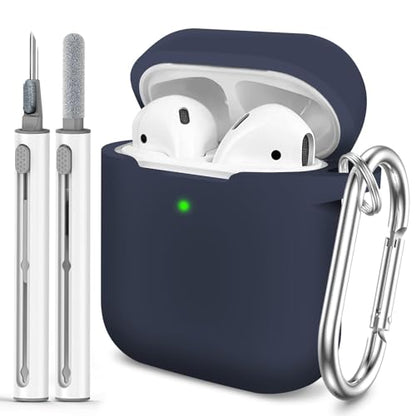 for AirPods 1/2 Case Cover,Come with Cleaner Kit,Soft Skin Silicone Case Cover with Keychain,Full Protective Case for Men and Women,Compatible with AirPods 2nd Generation Case,Midnight Blue - color: A7-Midnight Blue