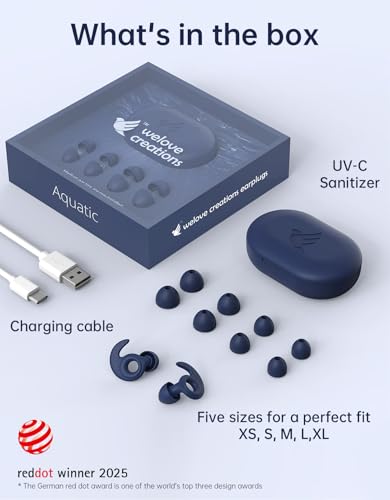 Welove Ultra-Comfy Ear Plugs with First-Ever UV Sanitizer—Reusable Earplugs for Sleep, Focus, Travel, and Noise Sensitivity |Hearing Protection |Customizable Fit | 18dB NRR Noise Reduction - color: Aquatic
