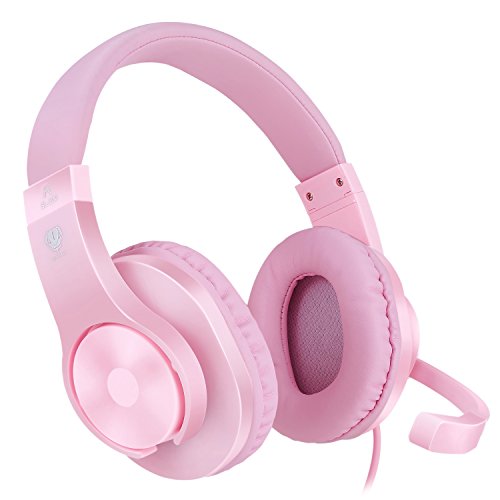 BlueFire Kids Headphones for Online School, Children, Teens, Boys, Girls, 3.5mm Stereo Over-Ear Gaming Headphone with Microphone and Volume Control for PS4, PS5, New Xbox One（Pink） - color: Pink