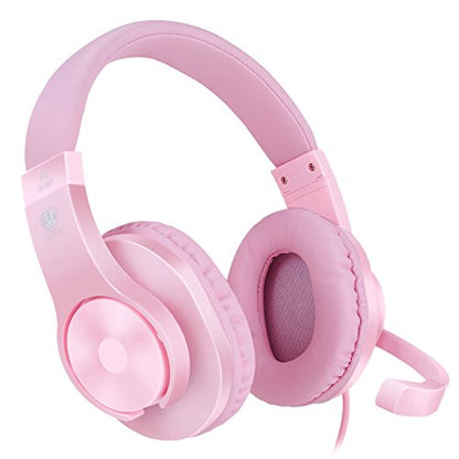 BlueFire Kids Headphones for Online School, Children, Teens, Boys, Girls, 3.5mm Stereo Over-Ear Gaming Headphone with Microphone and Volume Control for PS4, PS5, New Xbox One（Pink） - color: Pink
