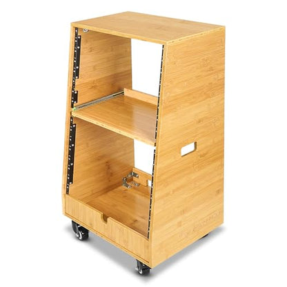 Sound Town DIY Slanted 16U Studio Rack (8U Top + 8U Lower) with Slide-Out Tray, 2U Bottom Storage & Casters, Solid Carbonized Bamboo Audio Equipment Rack for Recording Room & Home Studio (STBR-ST16T) - size: 16U(8U Top + 8U Lower),Carbonized Bamboo