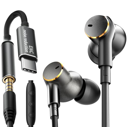 Premium Wired Ear bud with Speech Noise Reduction-Rich Deep Bass Earphones | Dual-Driver In-Ear Calls Noise Cancellation Earbuds USB C & 3.5mm Plug,Noise-Isolating Hi-Fi Headphone Wired Volume Control