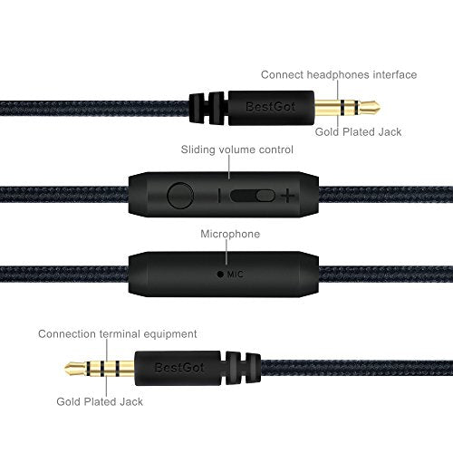 Audio cable with volume control 4.3ft for PS4 Controller, Headphones Black - color: 1 Pack Black, size: 1Pack Black