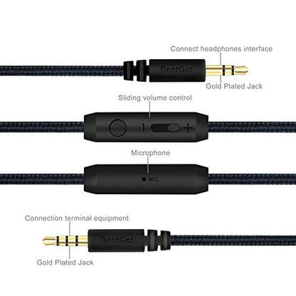 Audio cable with volume control 4.3ft for PS4 Controller, Headphones Black - color: 1 Pack Black, size: 1Pack Black