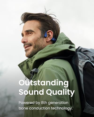 SHOKZ OpenRun Mini Bone Conduction Open-Ear Bluetooth Headphones, Blue | Bundle with Sweat Headband；Open ear comfort; Lightweight & Secure fit; IP67 water resistance; 8H battery; Running/Cycling - color: Blue, size: Mini Size+Magnetic Charging