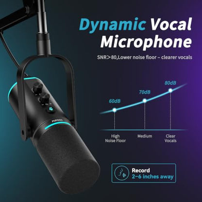 PUPGSIS XLR/USB Podcast Microphone, Gaming Mic with Mute Button, Reverb Effects, Noise Cancellation, Boom Arm Stand, Headphones Jack, Dynamic Microphone for Streaming/Recording/Gaming/Vocal-Black - size: With Boom Arm