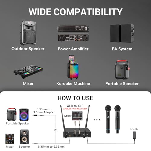 TONOR Rechargeable Wireless Microphone System, Dual Metal Handheld Cordless Mic with Box Receiver, 2x100 UHF Professional Dynamic Mic for Karaoke, Church, Singing, Wedding, DJ, 100 m/328ft, TW750 - style: Box Receiver